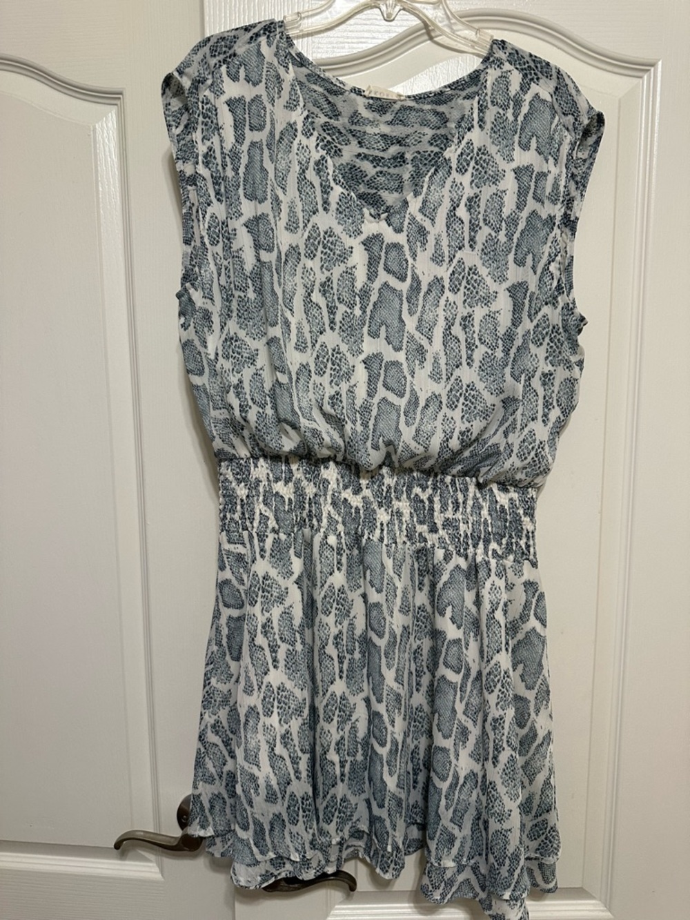 Kori White and Blue Animal-Print Mini Dress